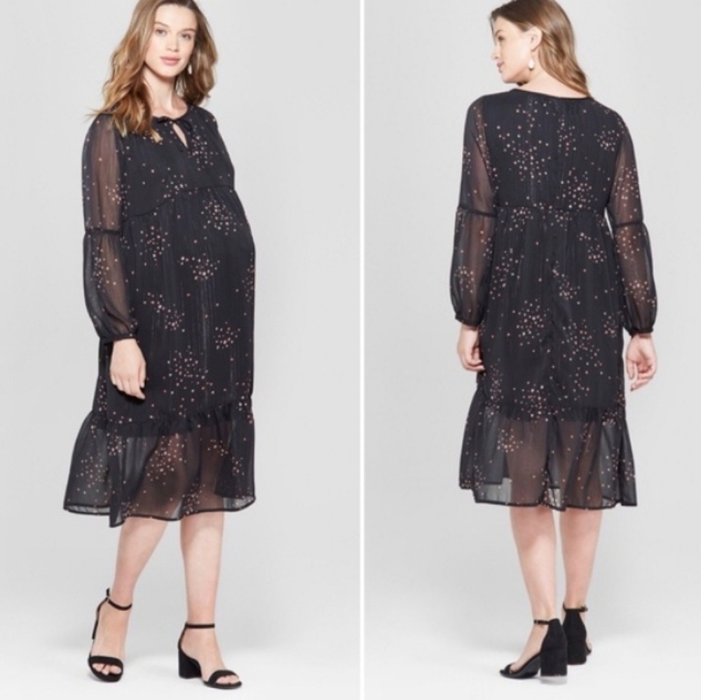 Isabel maternity lined sheer chiffon midi dress
